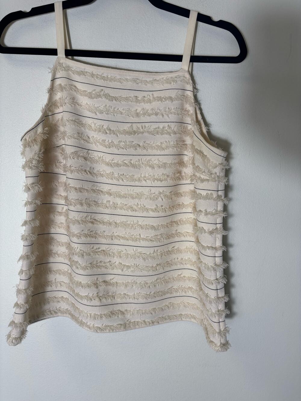 Maeve Off White Sleeveless Tank with Key Hole Back and Black Pin Stripes Sz 8